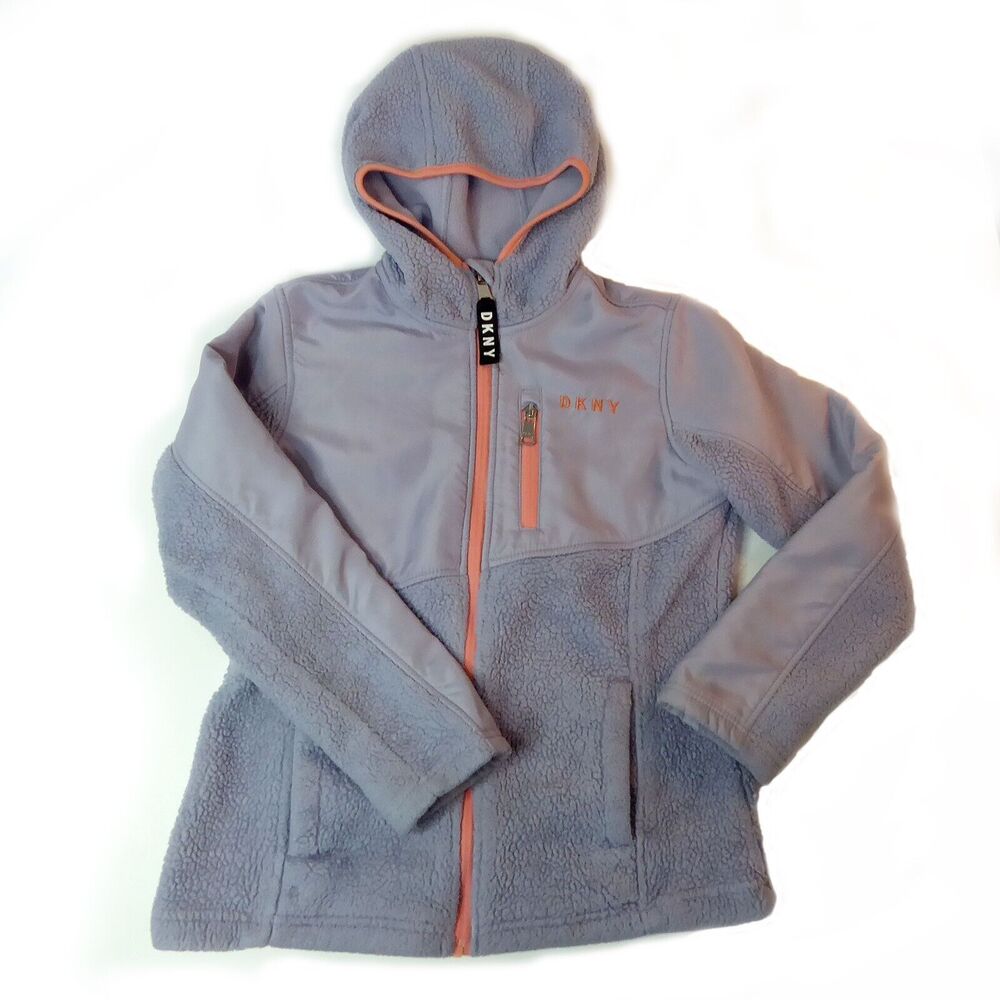 DKNY Sport Hoodie Jacket Girls Size M 10/12 Light Purple Fleece Zip Up Outdoor